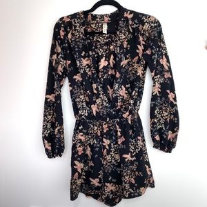 Bird and Floral Kimono Pattern Long Sleeve Romper